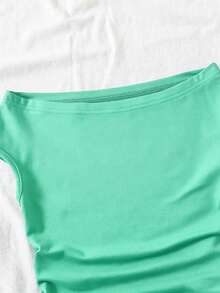 SHEIN Camiseta sencilla con hombros descubiertos para niñas preadolescentes en primavera y verano - Verde - Ver 3