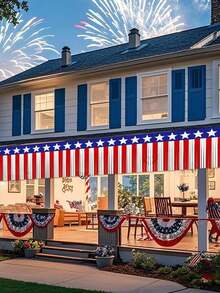 2 Stücke 4. Juli patriotischer Quasten-Vorhang Banner, 4. Juli Dekoration Rot Weiß Blau Quasten Dekoration 250. Jubiläumsfeier | Unabhängigkeitstag Outdoor Indoor Dekoration Party Geschenk patriotisches Flaggen Banner Dekoration - A - Übersicht 6