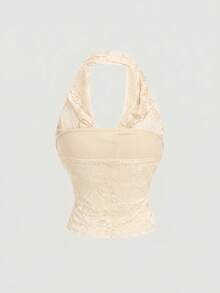 SHEIN MOD Tank Top Wanita Serbaguna dengan Hiasan Renda yang Mengencangkan Pinggang - Aprikot - View 10