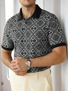 Core Aspect Men's Business Geometric Pattern Short Sleeve Casual Polo Shirt - Multicolor - View 6