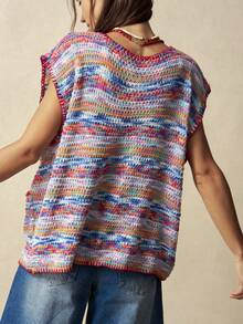 Bohemela Colete Cardigan Solto de Tricô com Acabamento em Dente de Cachorro em Veludo Espanhol Degradê Vintage - Multicolorido - Visão 7