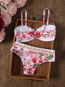 Swim Vcay 女款休閒度假海灘多色印花紋理布料比基尼兩件式泳衣套裝 - 粉色 - 查看 5