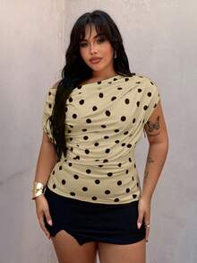 Rustia Plus Size Polka Dot Scoop Neck Sleeveless T-Shirt, Spring/Summer - Apricot - View 1