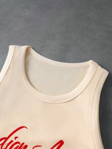 ROMWE MEN Goth Men's Letter & Animal Print Contrast Texture Tank Top - Khaki - View 5
