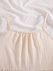 SHEIN La falda de poliéster con volantes en la Bottom está diseñada con un dobladillo con volantes, simple y elegante, para viajes, fotografía, salidas de verano y es muy llamativa. - Albaricoque - Ver 3