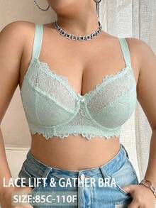 SHEIN Esselle Plus Size Lace Patchwork Underwire Bra, 1pc - Mint Green - View 3