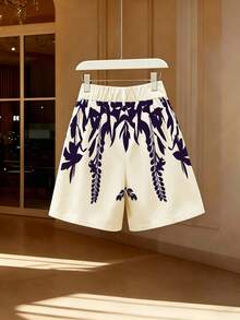 GlowEve CURVE Plus Size Women's Spring/Summer Fashion Commute Printed Pattern A-Line Shorts - Purple - View 2