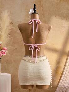 Bellisia Romantic Shiny Blue Sequin Camisole For Summer Beach Vacation Casual - Baby Pink - View 2