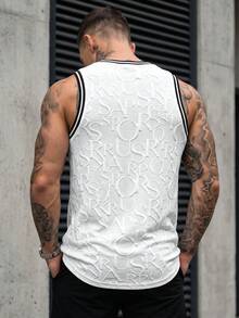 Manfinity CasualCool Men's Summer Casual Letter Embossed Tank Top - White - View 2