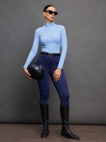 Activina Blusa de manga larga con cremallera parcial y unicolor para equitación - Celeste - Ver 5