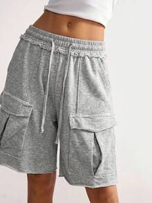 Bohemela Women's Casual Vacation Cargo Shorts - Grey - View 4