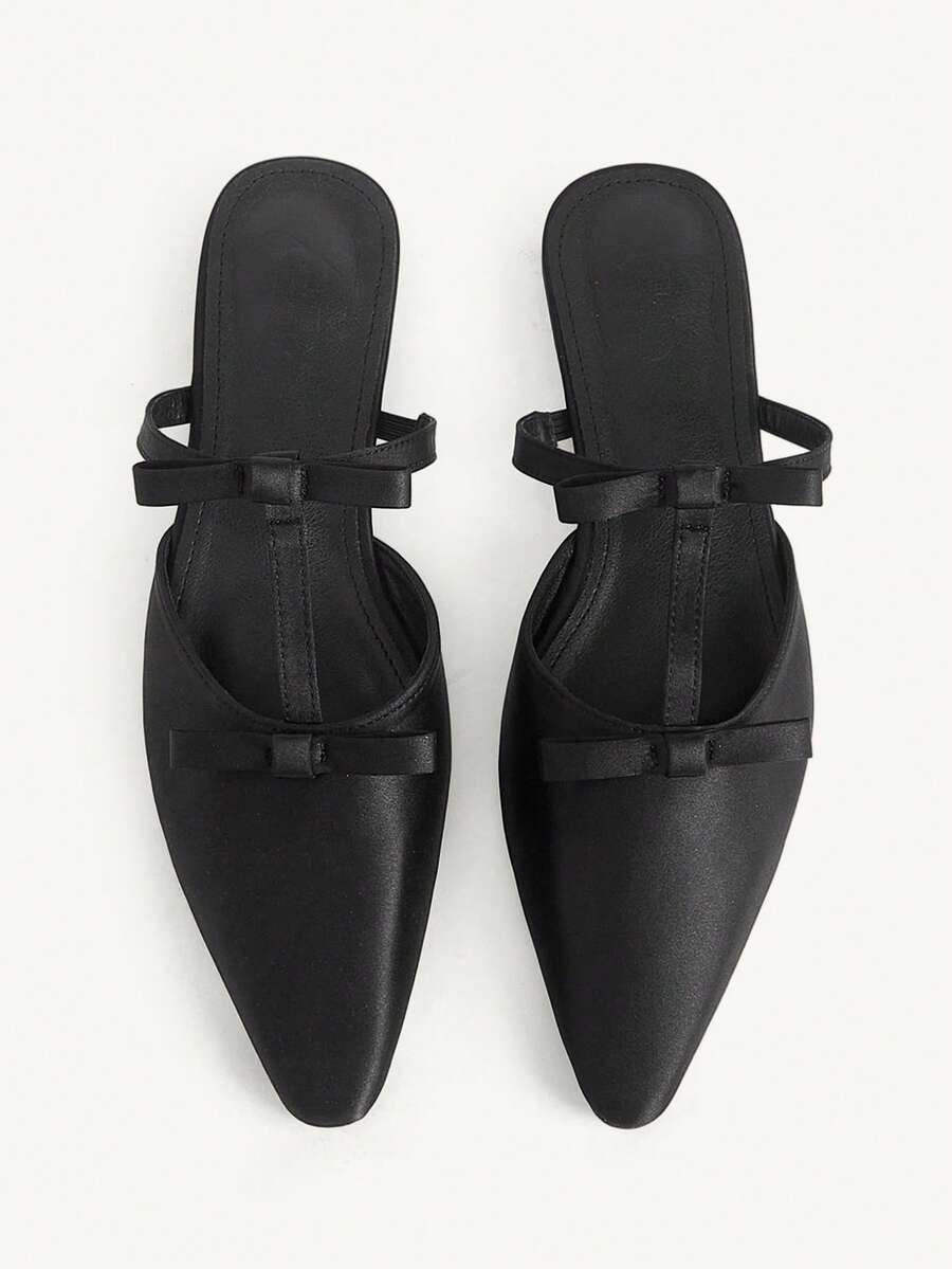 CUCCOO CHICEST Versatile Black Flat Bottom Pointed Toe Double Bow Design Commuter Wear Strap Shoes Fall Shoes - Black - View 1