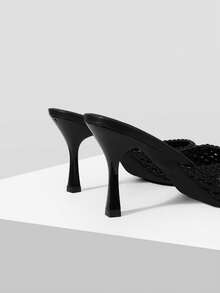 Mnmlis Fashion Word With Open Toe Simple Texture Woven Texture Holiday Versatile Elegant High Heeled Sandals - Black - View 7
