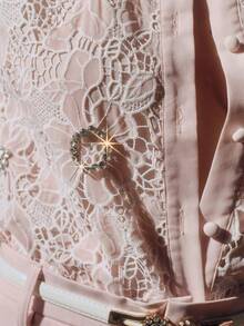 Anewsta Women's New Elegant Long Sleeve Blouse With Handmade Positioned Rhinestone Decor, Fashionable Luxury Design - Pink - View 4