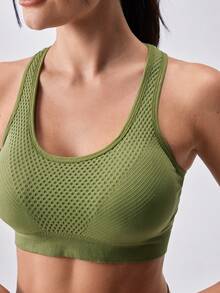 Loungeista Women's Sports Bra, Racerback Yoga Fitness Running Crop Top Bra - Olive Green - View 6