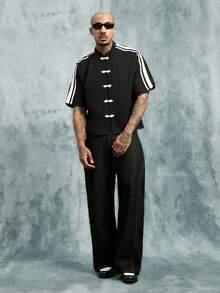INCRYTM Men's Fashionable Black And White Striped Short Sleeve Shirt,Summer,Streetwear,City Break,Graphic Oversized Matching Boy Friend Valentine's Day Gift - Black - View 4