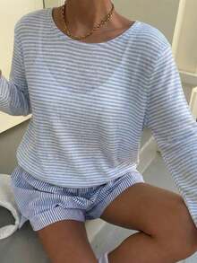 Muchica Women's Spring/Summer Casual Striped Long Sleeve T-Shirt - White - View 8