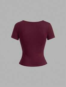 Sweetra Women's Solid Color Front Knot Short Sleeve Casual T-Shirt - Multicolor - View 3