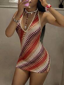 StreetHx Women's Colorful Striped Vacation Style One-Shoulder Fitted Short Dress - Multicolor - View 5