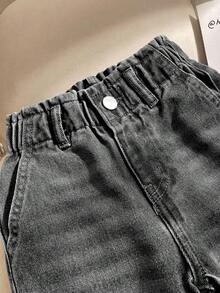 SHEIN 女童牛仔長褲，彈性腰頭，寬鬆版型，百搭休閒秋季款 - 灰色 - 查看 4