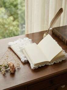 Cirelle 1pc Vintage Fabric Book Sleeve With Ruffle Eyelet Lace, Cream Book Cover For Paperback & Hardcover, Cottagecore Journal Protector, Soft Washable Book Pouch, Literary Gift For Book Lovers - multicolor - View 2