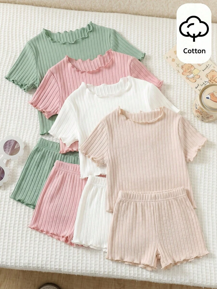 SHEIN 4 piezas/Set Top de manga corta con volantes en el bajo, color liso, lindo para niñas jóvenes en verano,Verano,Tops de verano,Top de tirantes - verde menta - Ver 1