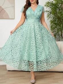 Reflora Vestido de malla bordado de unicolor elegante de verano talla grande - verde menta - Ver 7
