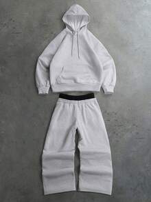 PAVTROS Conjunto de sudadera con capucha y pantalones de chándal con letras bordadas para hombre - Gris - Ver 4