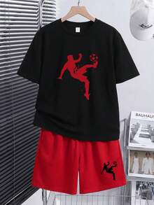 SHEIN 青少年男孩寬鬆街頭風短袖短褲套裝，適合生日派對、晚會 - 彩色 - 查看 2