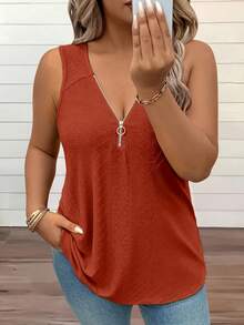 EMERY ROSE Camiseta sin mangas casual y versátil con cuello alto para mujer de talla grande - Naranja Quemada - Ver 1
