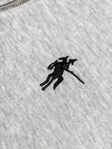 Resyla 女士休闲运动马匹刺绣拉链连帽衫和抽绳阔腿裤两件套，春秋季 - 灰色 - 查看 6