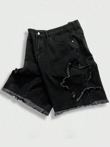 Manfinity EMRG Short en jean d'été pour hommes, short ample à jambes larges style street - Noir - Voir 8