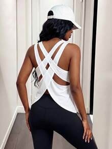 BamGleam Solid Racer Back Sports Tank Topworkout Tank Top - White - View 1