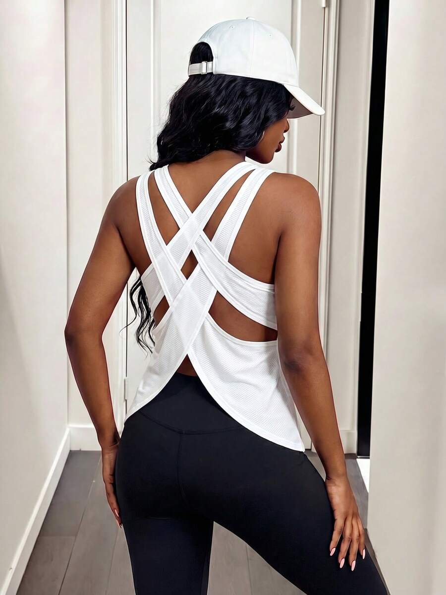 BamGleam Solid Racer Back Sports Tank Topworkout Tank Top - White - View 1