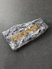 PAVTROS 美式復古乾葉迷彩運動短褲，針織短褲，彈性腰抽繩褲，叢林迷彩 REALTREE 風格，野性粗獷軍裝工裝風短褲，適合日常通勤、街頭、戶外、滑板及其他街頭運動，中性款，節日禮物 - 灰色 - 查看 4