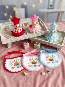 PETSIN 1PC/SET Lovely Puppy Kitten Birthday Party Outfit, Fashion Birthday Hat Saliva Bib Set - Multicolor - View 4