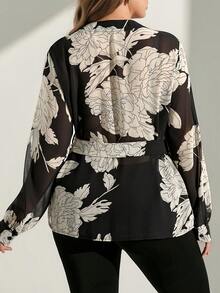 Chikora Plus Size Elegant Commuter Floral Print Blouse,Graduation Outfit For Mother - Multicolor - View 2