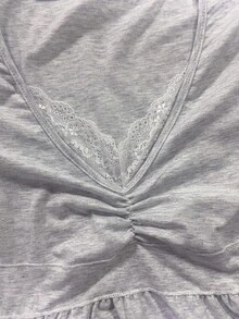 IslaSuriya French Style 2 In 1 Lace Trim Pleated Short Sleeve Top - Light Grey - View 4