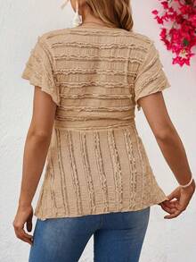 SHEIN Maternity Summer Casual Solid Color Textured T-Shirt - Brown - View 2