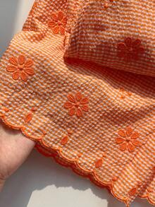 SHEIN Tall CURVE 大尺碼女款花卉刺繡貼布休閒長褲 - 亮橙色 - 查看 9