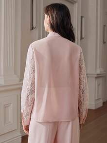 Anewsta Women's New Elegant Long Sleeve Blouse With Handmade Positioned Rhinestone Decor, Fashionable Luxury Design - Pink - View 3