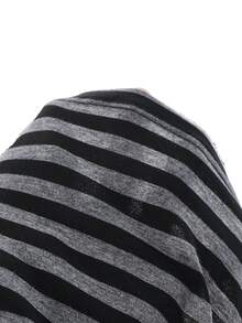 Tween Girl Sweet & Cool Style Striped Long Sleeve T-Shirt, Classic Black & Gray Stripes, Stretchy, Crewneck, Bell, Ruched, Knit - Grey - View 6