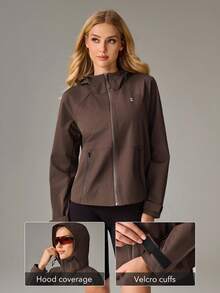 OutZeal Women Outdoor Jackets Hiking Camping Hood Drawstring Waist Outdoor Tops - Chocolate Brown - View 2