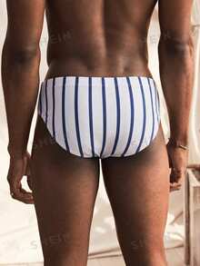 Naviga Onda 2026 New Spring/Summer Plus Size Men's Striped Pattern Comfortable Casual Tropical Active Triangle Beach Vacation Party Swim Trunks Navy And White - Multicolor - View 2