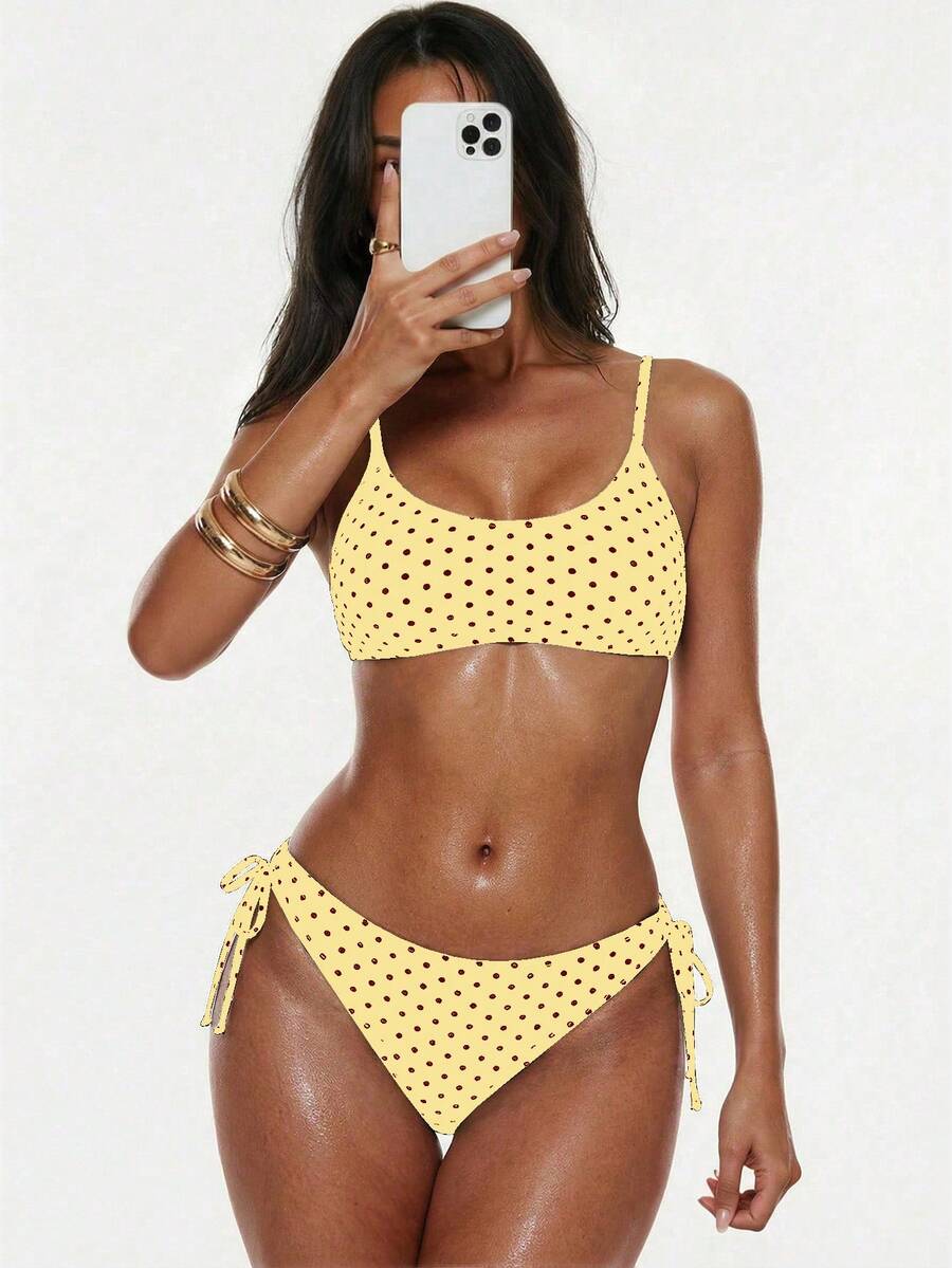 Swim Basics 時尚基本款波點綁帶女款夏季泳衣2件組 - 鵝黃色 - 查看 1
