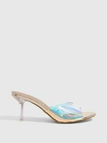 CUCCOO SZL Women's Fashion Sexy Round Toe TPU Material Comfortable Transparent High Heel Sandals, Suitable For Commuting, Dating, Gathering, Party And More - Gold - View 2