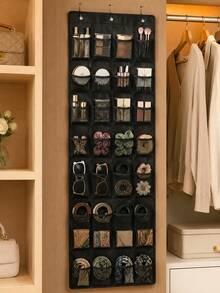 Over Door Shoe Hanging Bag, Multi-Grid Wall Mount Storage Pouch For Socks Sundries - Black - View 6