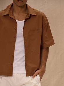 Musero Boxy Fit Oversized Pocket Detail Button Through Short Sleeve Shirt Spring&Summer - Redwood - View 4
