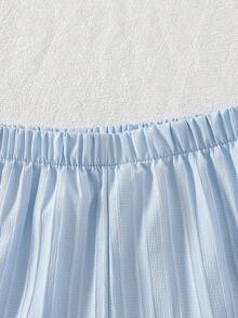 SHEIN Genkimix Kids 女童 2 件組極簡休閒日常穿著 梭織波浪皺褶背心與短褲套裝，適合夏季涼爽穿搭 - 藍色 - 查看 6