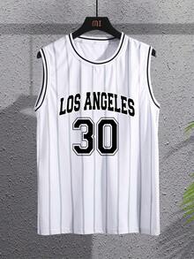 Manfinity Hypemode Men's Plus Size White Tank Top, Campus Basketball Court Letter Graphic Striped Decor Sleeveless Basketball Jersey Vest, Football Sports Wear, Holiday Style - White - View 6